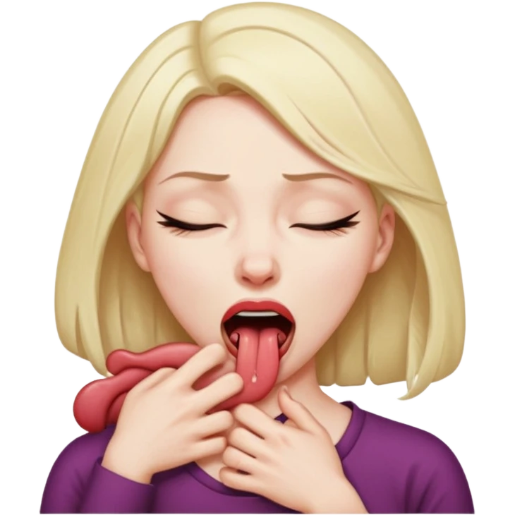 Woman strangling herself with tongue out and eyes shut emoji