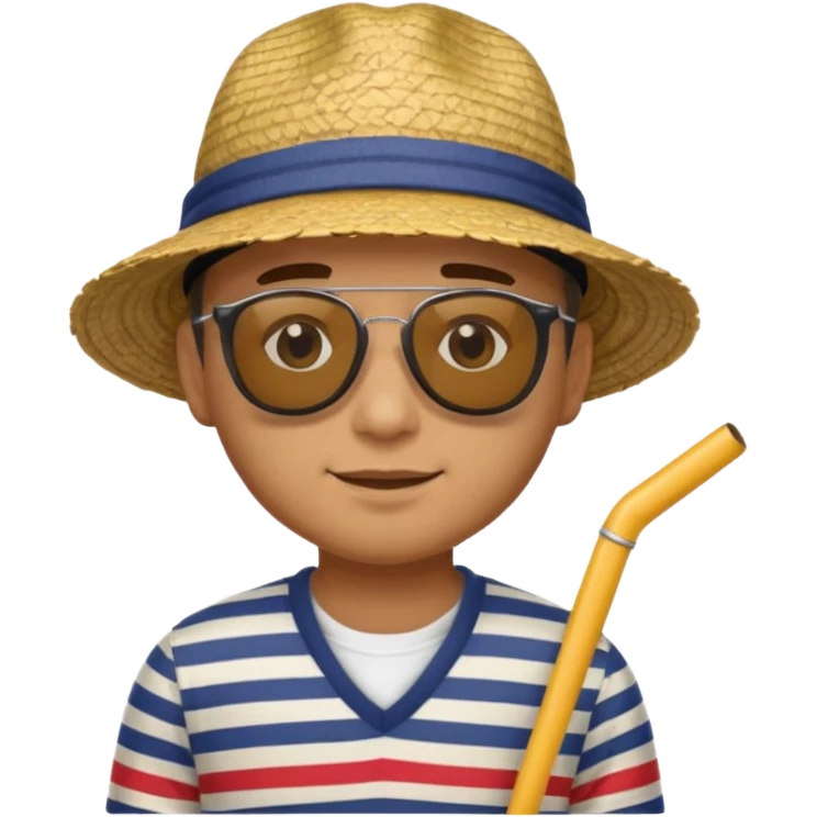 man with striped clothing sun glasses and straw hat emoji