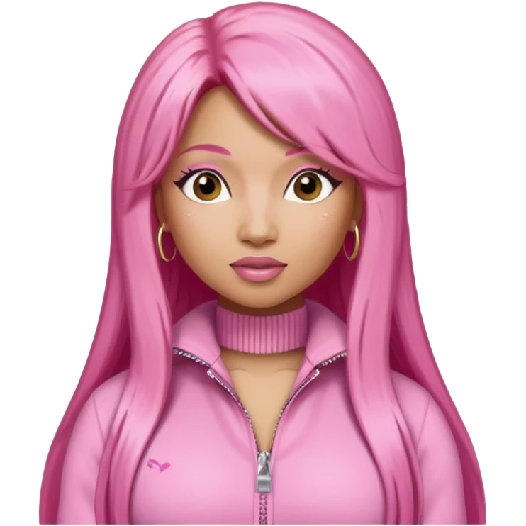 Nicki Minaj long pink hair, pink jumpsuit emoji
