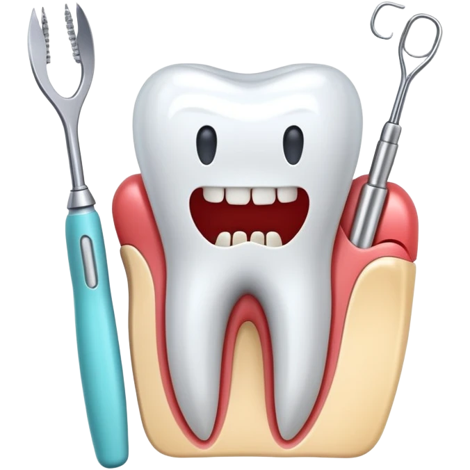 tooth with dental tools performing a root canal treatment, simple and clear emoji