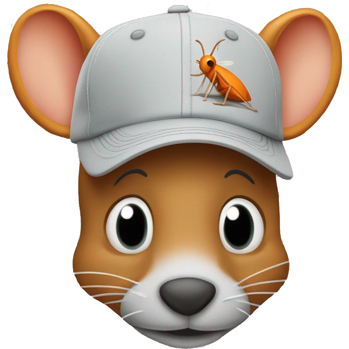 put a orange baseball cap that says "mosquito.buzz" on a rat emoji