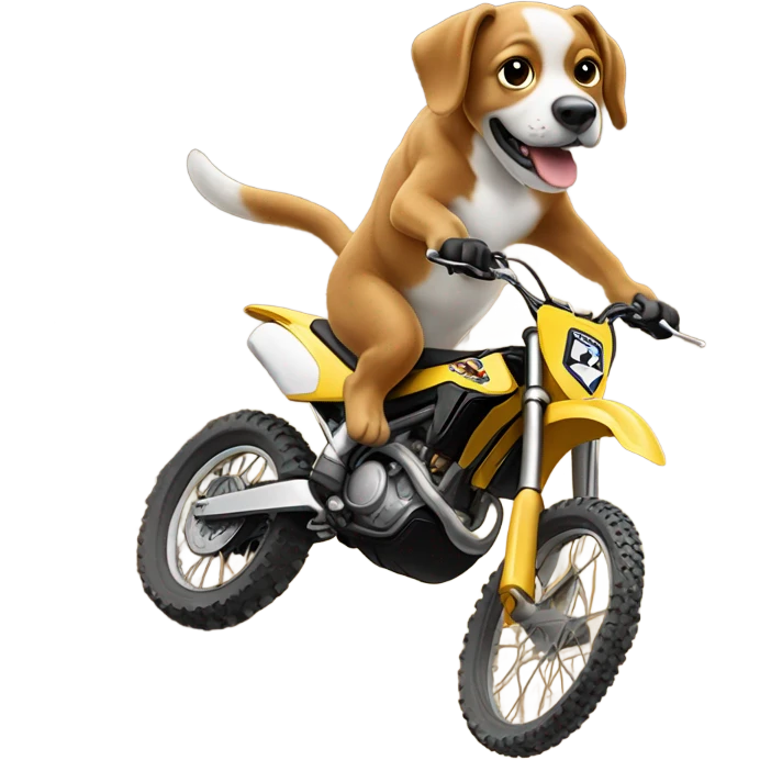 A dog hitting a jump on a dirt bike emoji