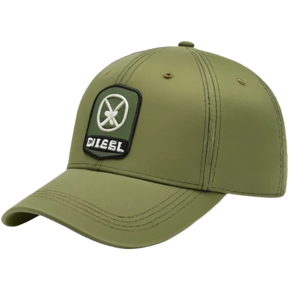 Diesel brand cap in khaki green color, baseball cap style with Diesel logo on front, military green hat emoji