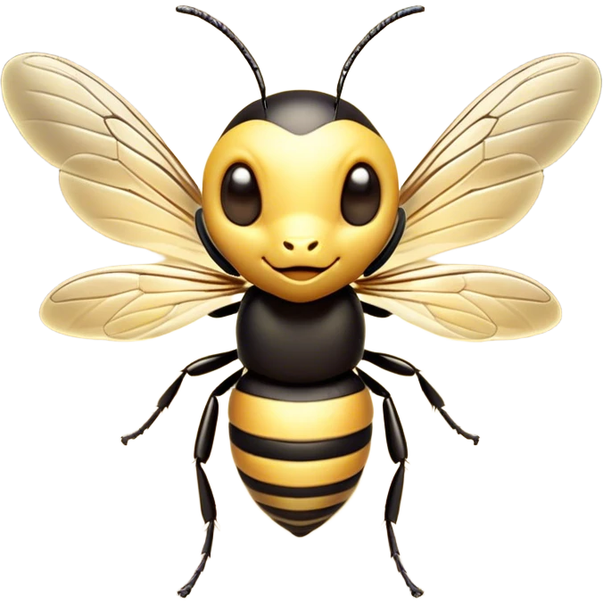 Cinematic Cute Wasp Portrait Emoji, Head tilted playfully and inquisitively, featuring a compact, delicately striped body with softened, endearing eyes and petite, translucent wings, Simplified yet irresistibly adorable features, highly detailed, glowing with a warm, inviting glow, high shine, affectionate and lively, stylized with a touch of whimsical insect charm, soft glowing outline, capturing the essence of a mischievous wasp that seems as if it could buzz out of the screen with a playful wink! emoji