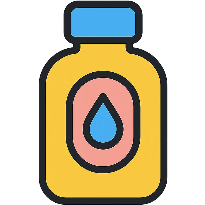 stylized baby oil bottle with a drop, Discord app icon style, modern and approachable emoji