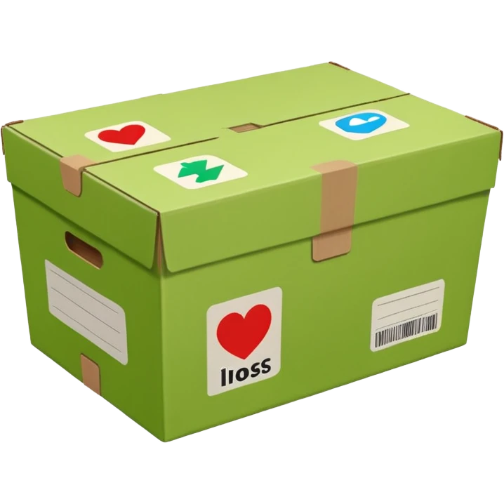 light green shipping box with shipping stickers on the sides emoji