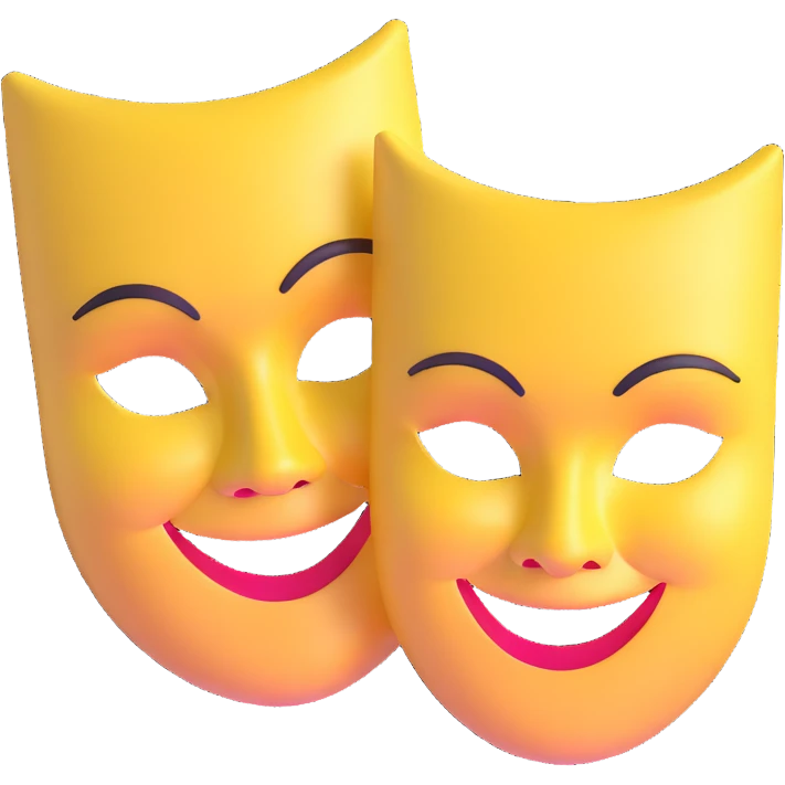 theatre masks with one mask smiling broadly and one mask frowning deeply, comedy and tragedy contrast emoji