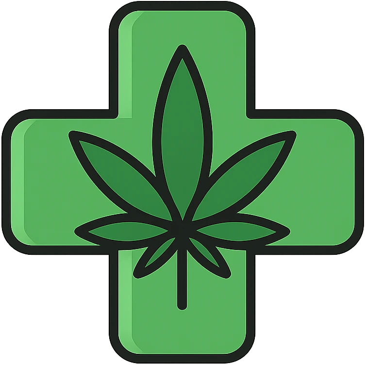 green cross with a subtle cannabis leaf overlay, minimal style emoji