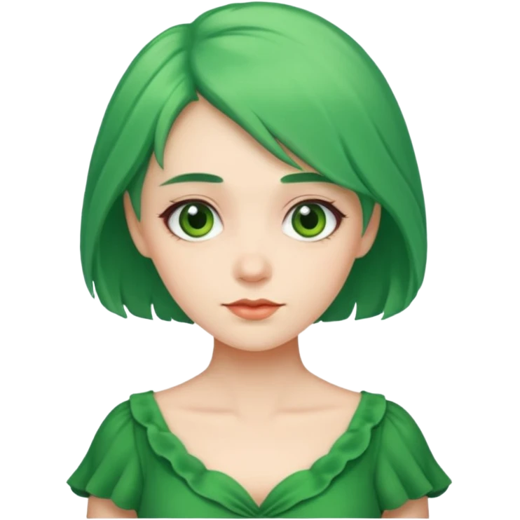 green dress old young lady, green hair. emoji