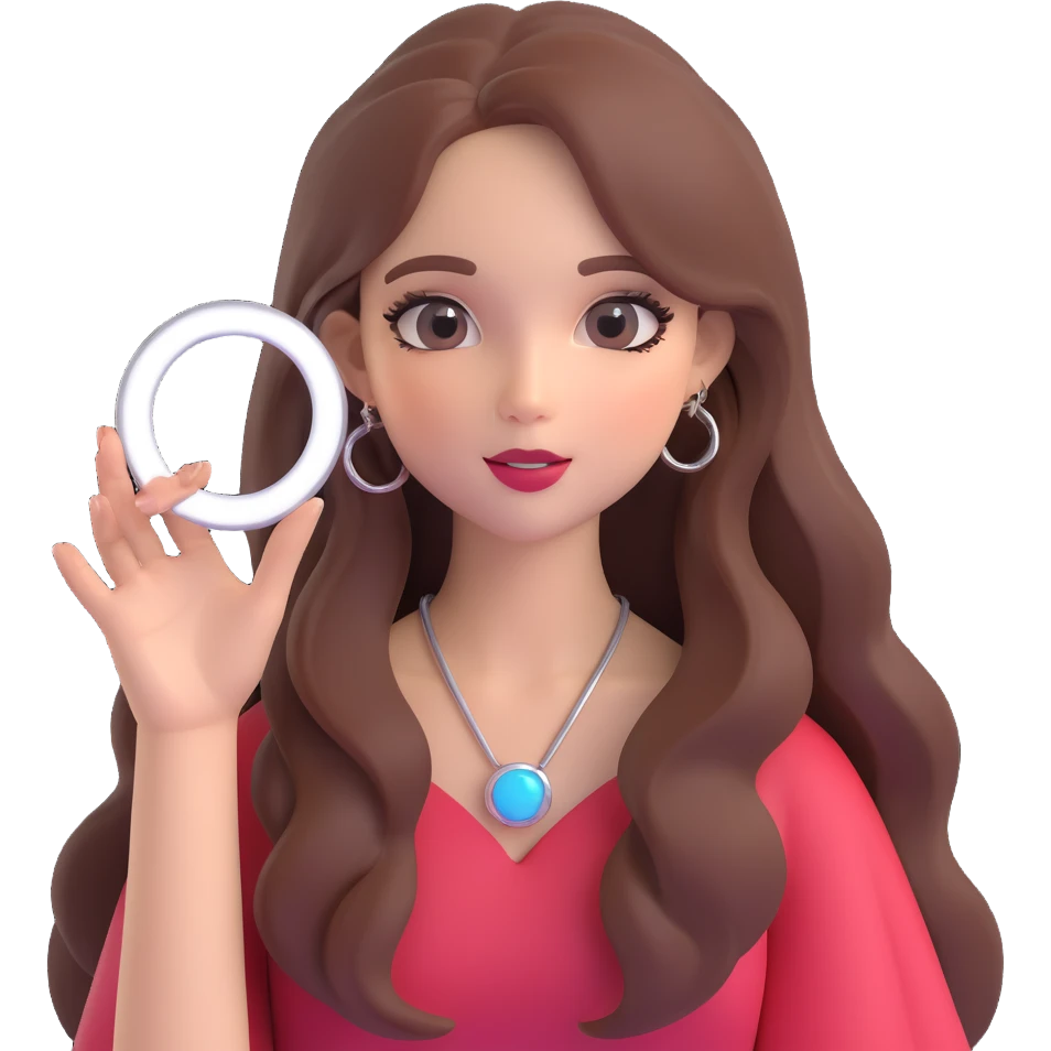 influencer girl, glamorous, makeup, long hair, holding a ring light, beauty vlogger, 3D emoji style emoji