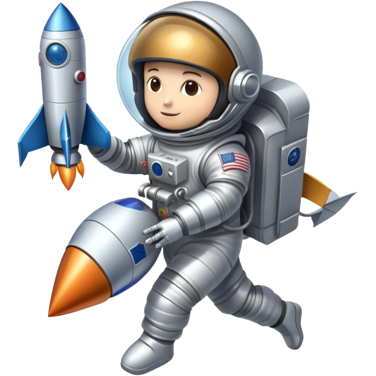 An icon featuring a rocket, a satellite, and an astronaut helmet, symbolizing aerospace technology. The design includes spacecraft, wings, and a planet, representing the exploration of space and aviation advancements. Transparent background. emoji