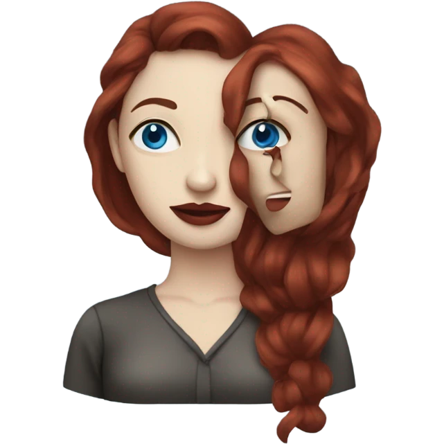 Pale woman long dark red hair blue eyes red lips emoji