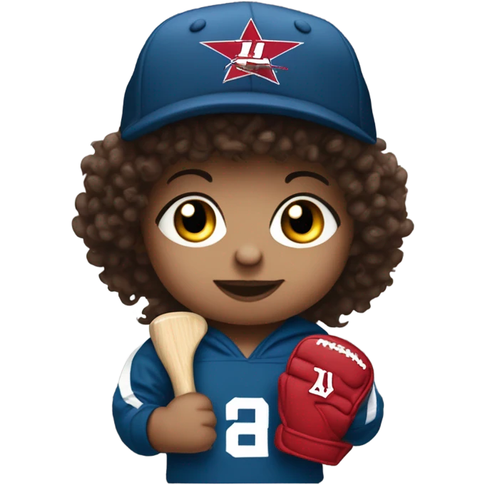 Curly haired brunette baby wearing a Washington commanders beanie holding up a foam finger  emoji