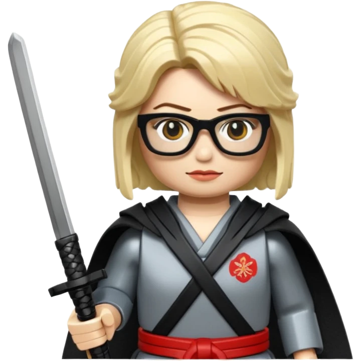 lego Samurai with glasses, Warrior in samurai armor, female, with katana emoji