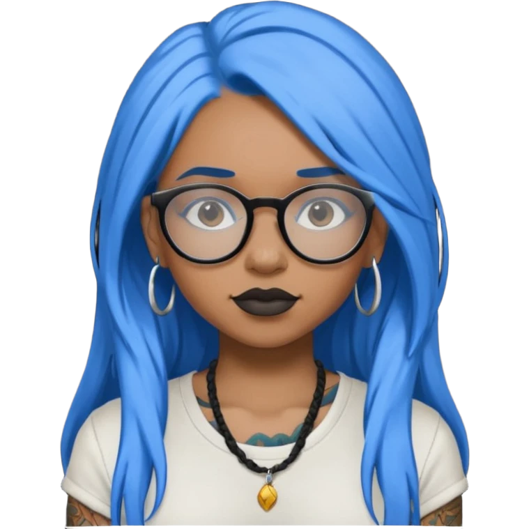 Tattooed & Blue Haired with glasse long hair black girl emoji