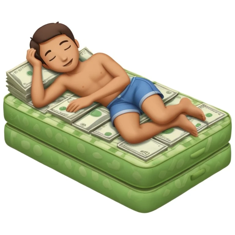 happy person napping on mattress of money emoji