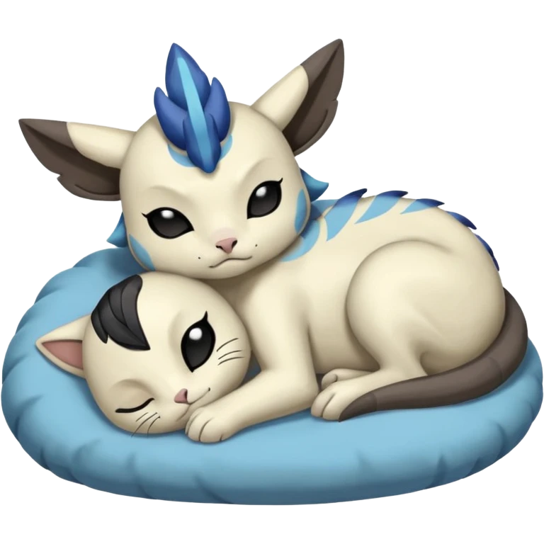 Animalistic laying down tired sleeping snoozing snoring kawaii chibi sleepy happy glad somber mongral Meloetta-Absol-Zekrom-Gatomon-Pteromon-hybrid emoji