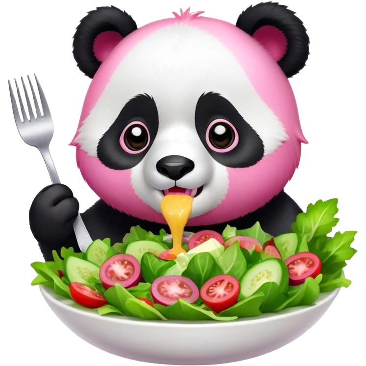 Pink panda eating a salad emoji