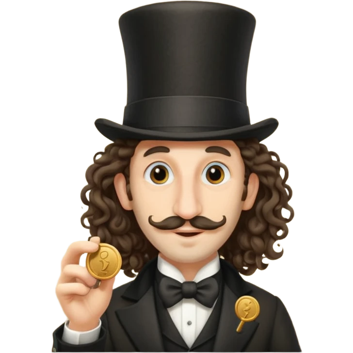 Jewish man with a long nose that sticks out a top hat slightly long curly hair and a penny in his hand emoji