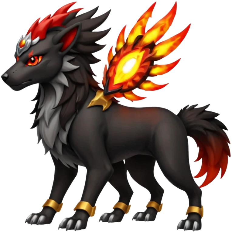 Futuristic volcanic elemental badass cool tough evil Houndoom-Entei-Houndour-Genesect-Pokémon-Fakémon-hybrid-creature emoji