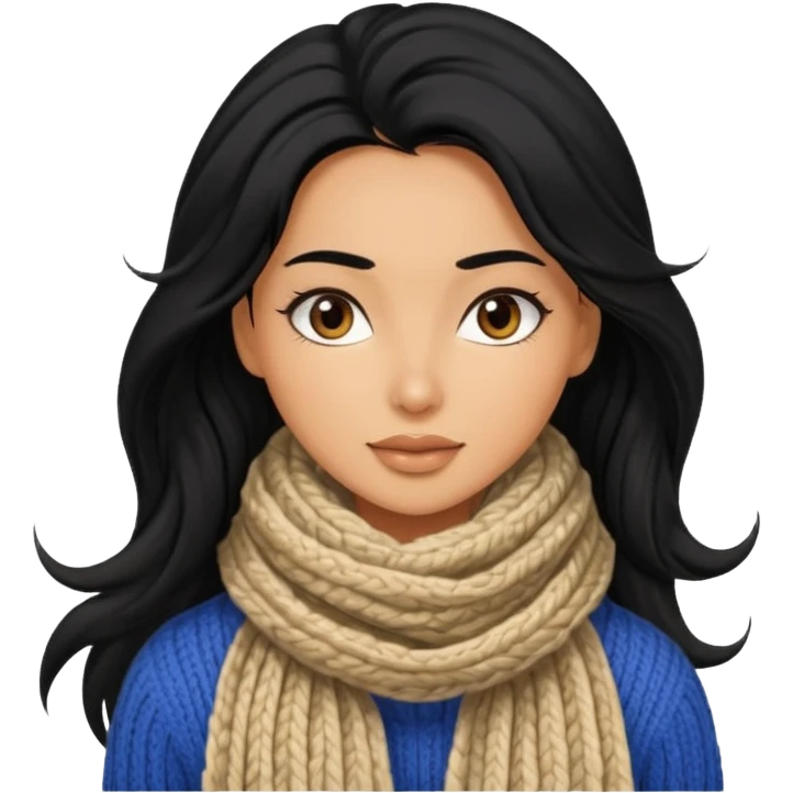 A black hair stylish woman in a long and knitted scarf, hair flowing in the winter breeze. emoji