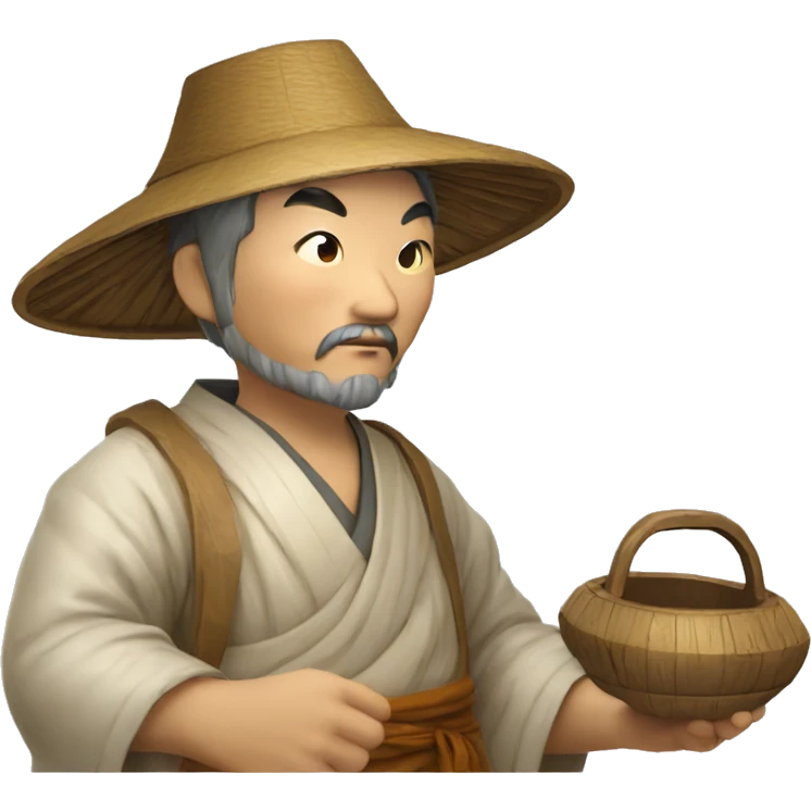Lu Ban is a legendary figure in Chinese mythology, depicted as a clever craftsman often wearing wide robes, a broad-brimmed hat, and carrying woodworking tools. 🛠️🎩👕 emoji