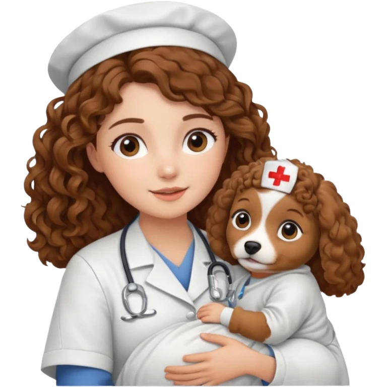 curly nurse holding baby dog emoji
