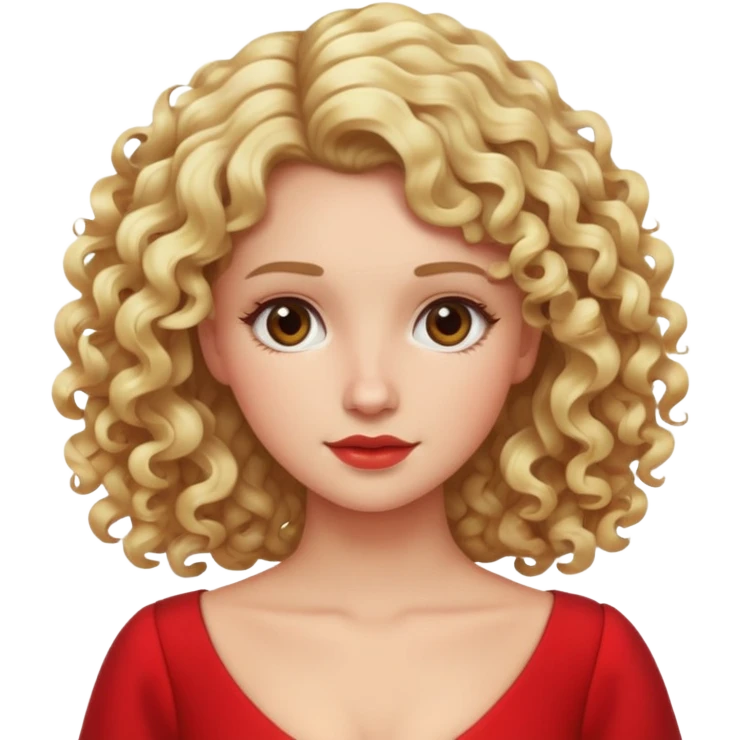 Woman with curly blonde hair and red dress emoji