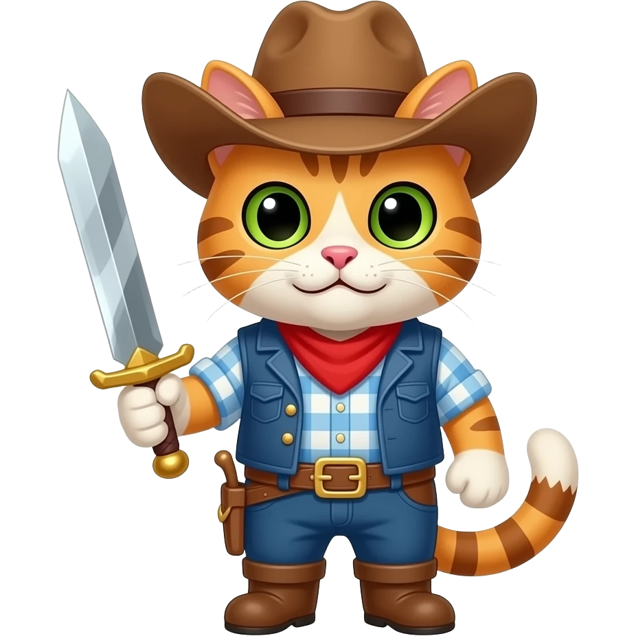 cat with a sword wearing a cowboy hat emoji