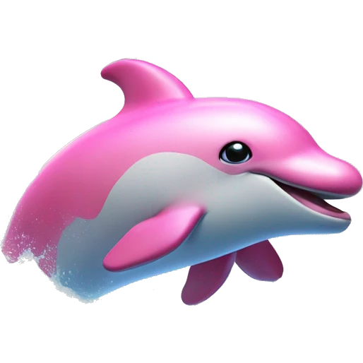 Pink dolphins with unicorn horns jumping out of the water with a sunset and rainbow in the backround  emoji