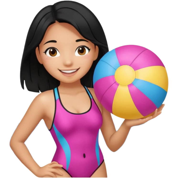 Hawaiian girl with black hair with pink highlights and a swimsuit, with beach ball emoji