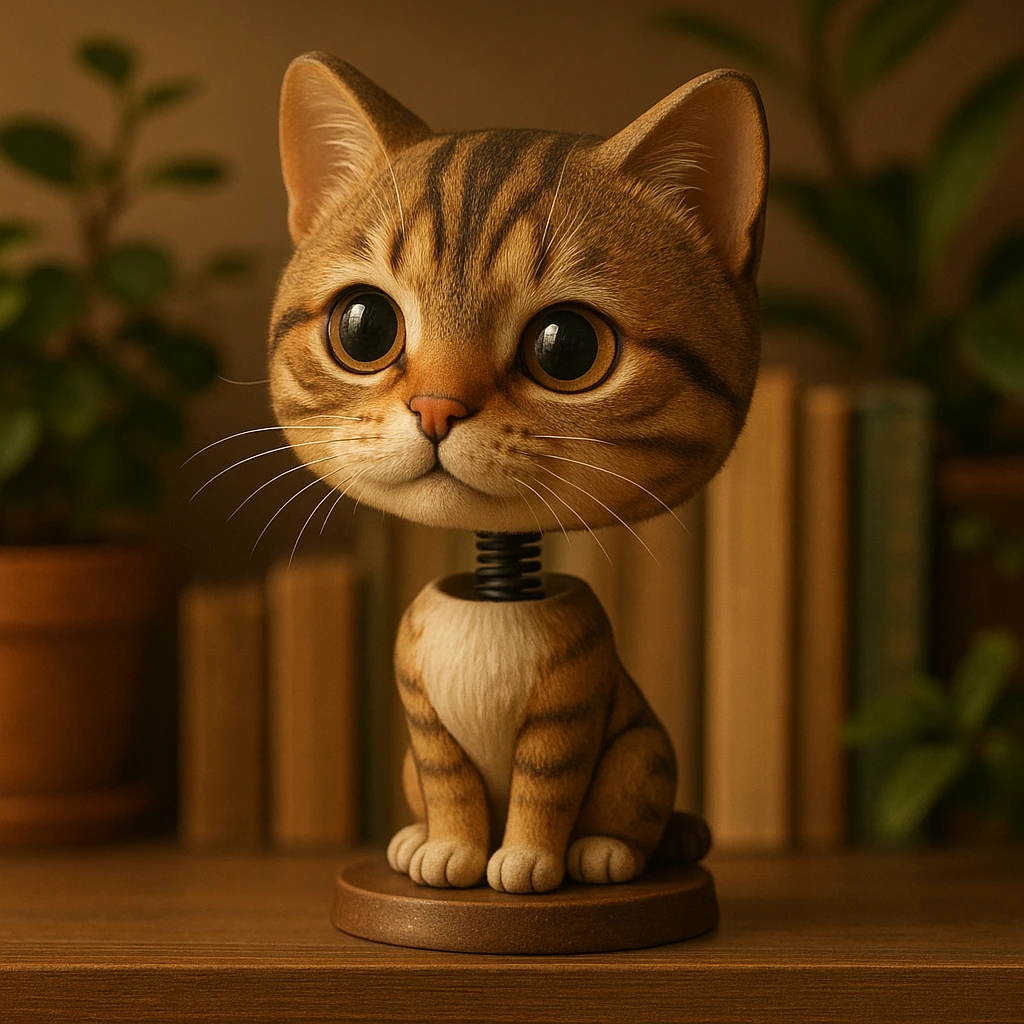 a cute cat with big eyes bobblehead style emoji