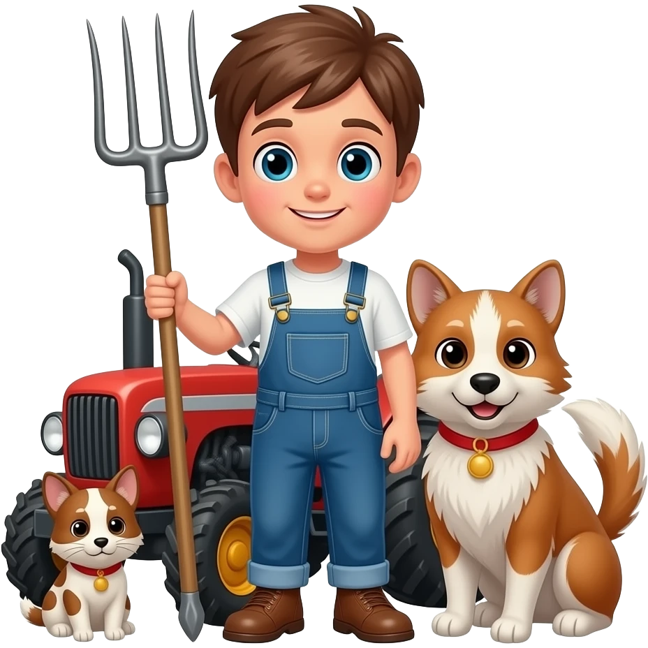 junge mit tieren und mistgabel und traktor emoji