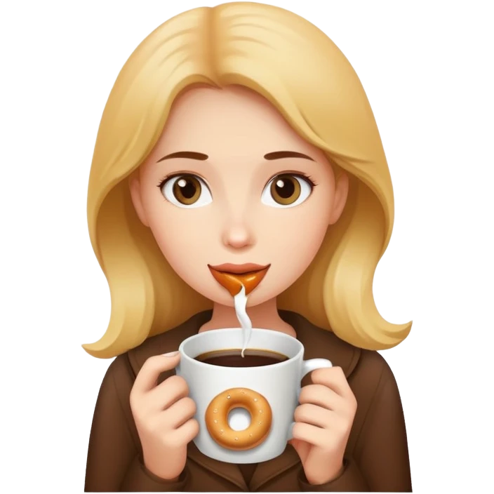 Girl drinking coffee and eating a bagel emoji