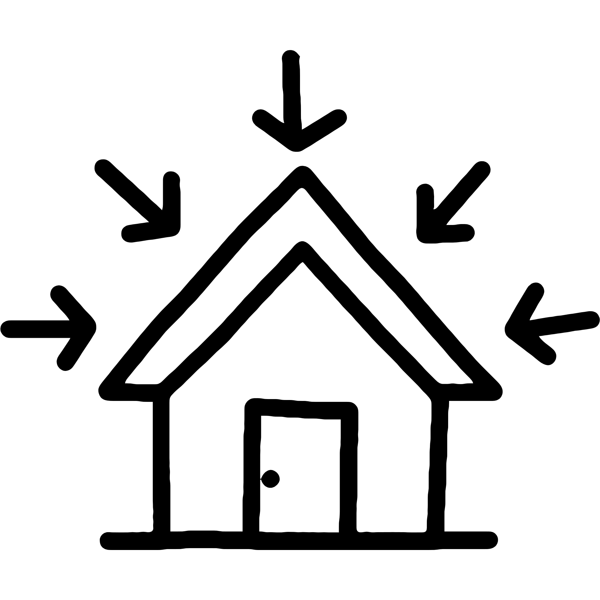 Simple house with arrows pointing inward from all sides, representing how environment shapes behavior emoji
