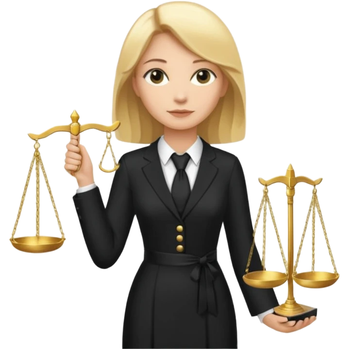 woman lawyer blanche et blonde avec des cheveux mi-long; elle est habillée avec une longue robe noire et une cravate blanche; elle porte la justice emoji