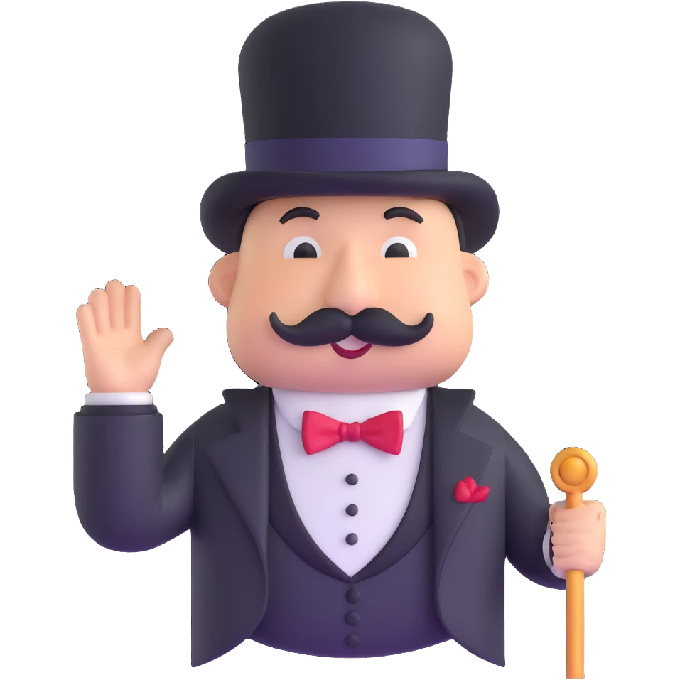 Rich Uncle Pennybags with mustache, top hat, tuxedo, and cane emoji