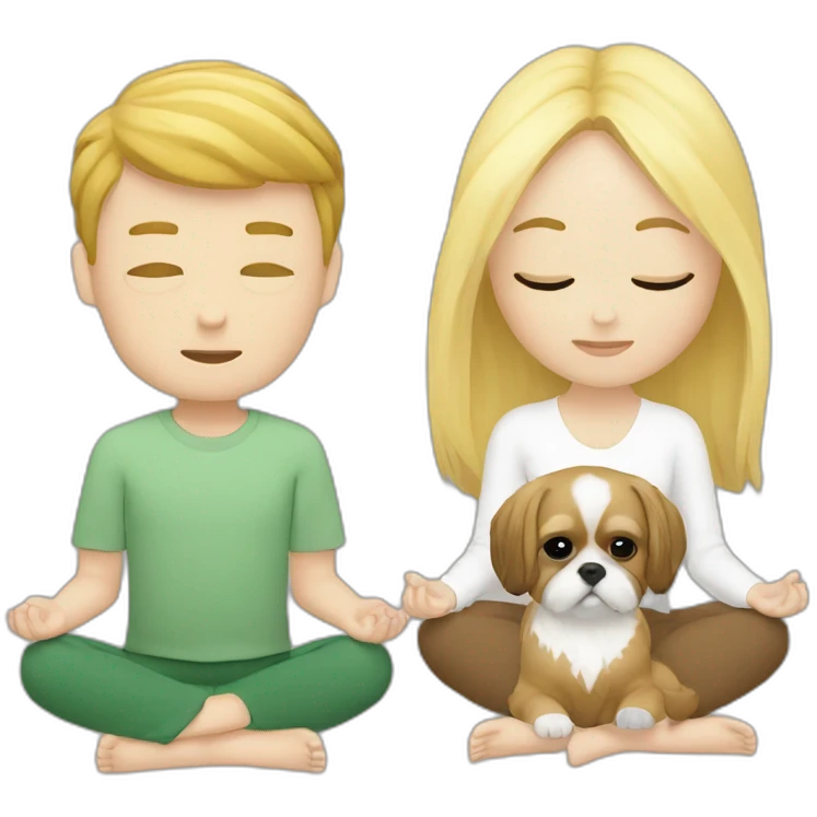 a white boy meditating, and a blonde with a shih tzu emoji