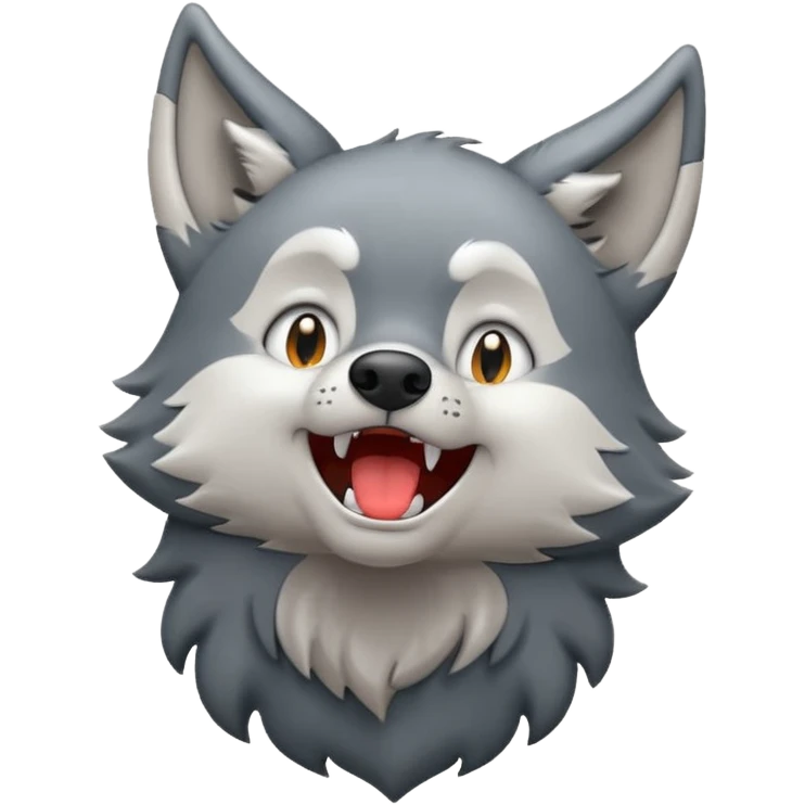 emoji of a wolf howling, head tilted upward with open mouth, small sound lines near the mouth to show the howling action, simple cartoon style emoji