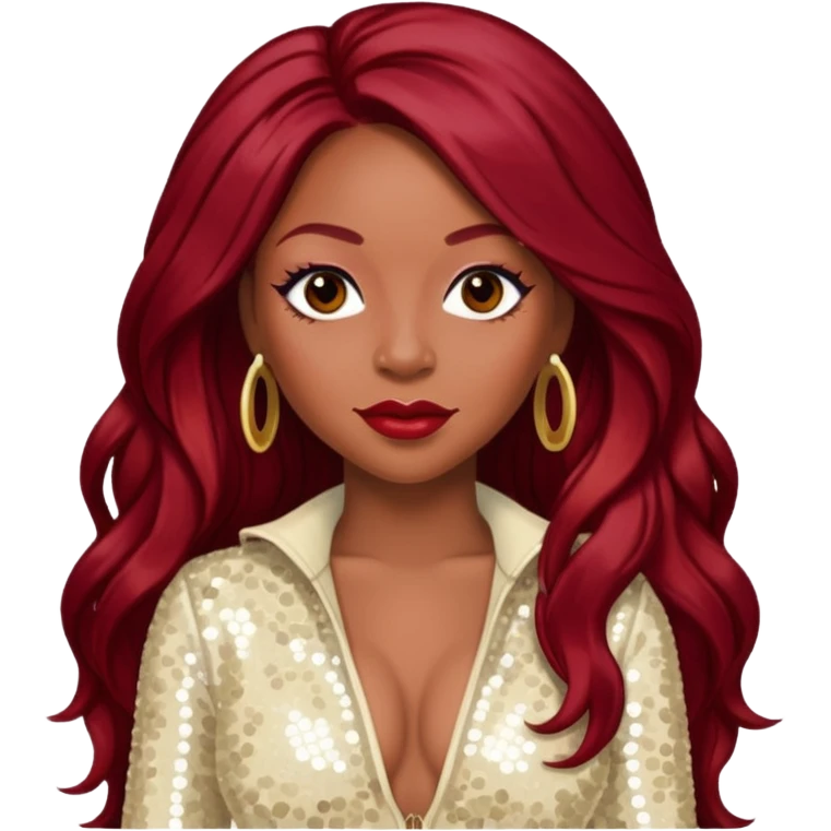 LaTavia Robeson from Destiny's Child with long dark red hair, ivory sequin outfit emoji