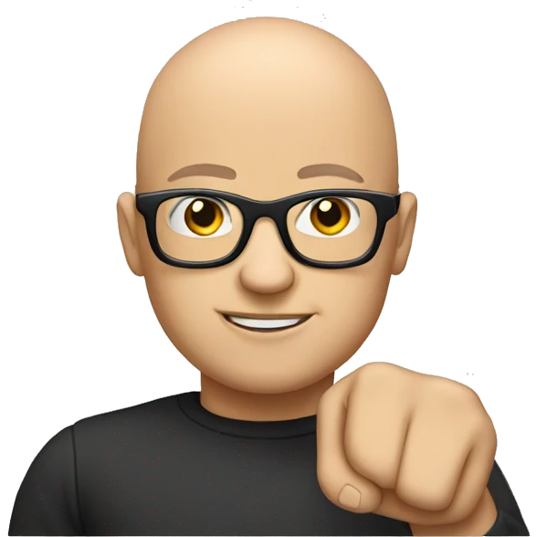 Bald person with glasses raising fist emoji