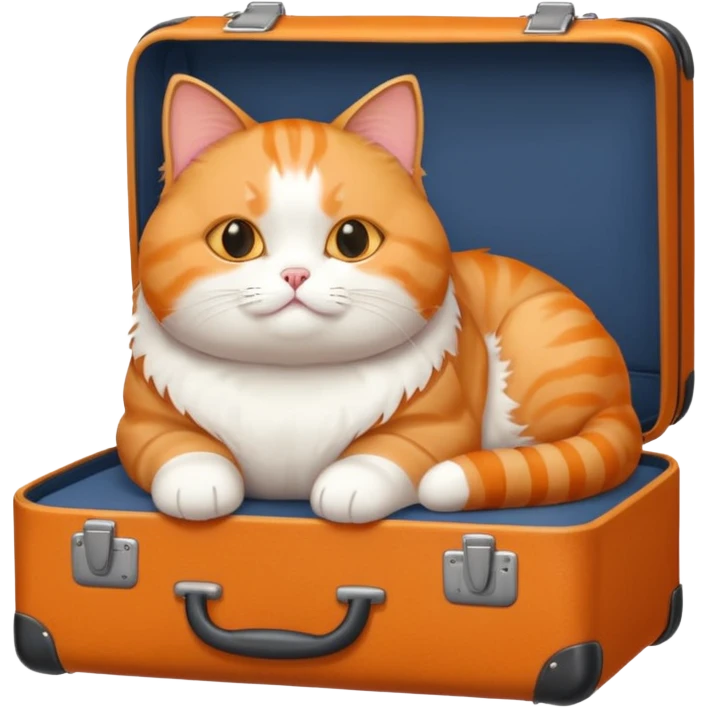 A chubby cat sitting proudly next to a neatly packed suitcase. emoji