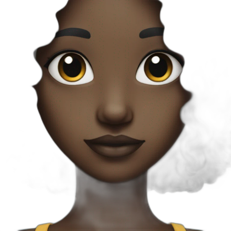 dark-skinned girl with freckles and blue hair emoji