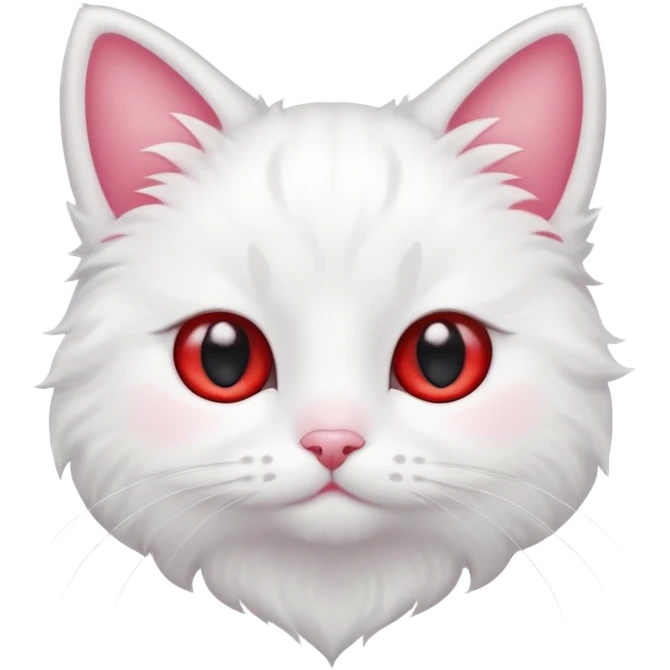 Fluffy cute kawaii white cat with red flush emoji