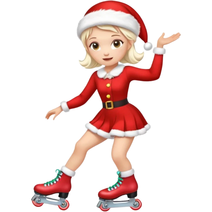Create an emoji-style illustration of a female roller skater wearing roller skates and a Mrs. Claus (Mama Noel) outfit. The style should be cute, expressive, colorful, and clear at small sizes, with simple lines, soft shading, and a festive Christmas vibe. emoji