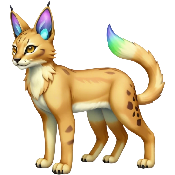An iridescent transparent luminescent colorful lynx-caracal-serval-fakemon-Digimon-creature-hybrid full body emoji