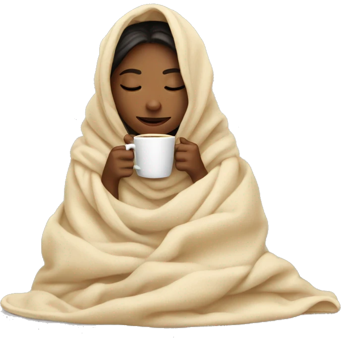 girl inside a blanket sipping coffee eyes closed emoji