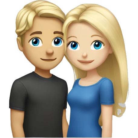 Blonde girl with blue eyes with blonde boy with shoulder length hair kissing  emoji