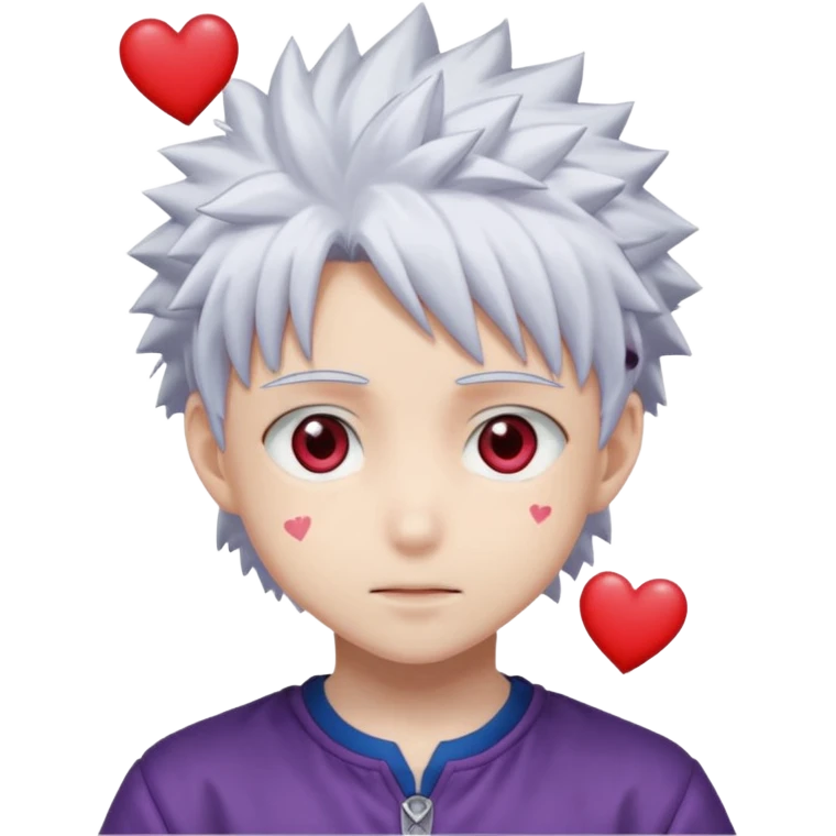 Killua Zoldyck from the anime Hunter x Hunter has hearts popping out of his eyes in an anime style. emoji