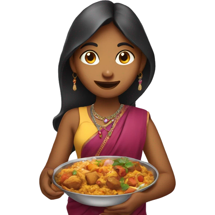 Indian girl that is eating some indian food emoji